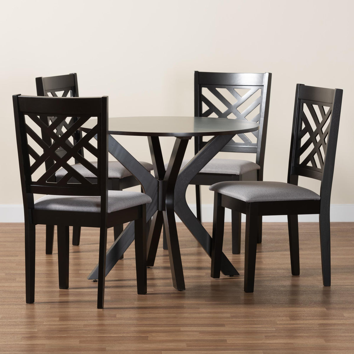 Norah Modern Grey Fabric and Dark Brown Finished Wood 5-Piece Dining Set