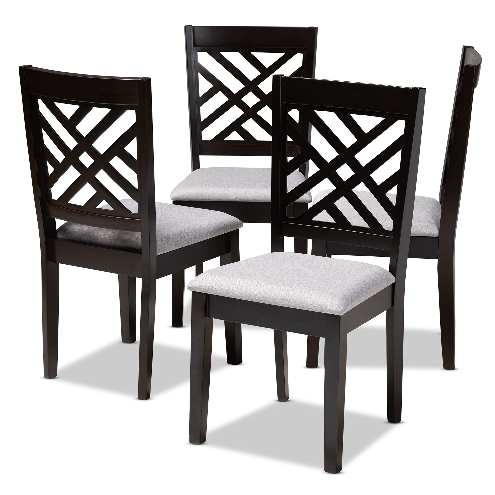 Caron Modern and Contemporary Grey Fabric Upholstered Espresso Brown Finished Wood Dining Chair Set of 4