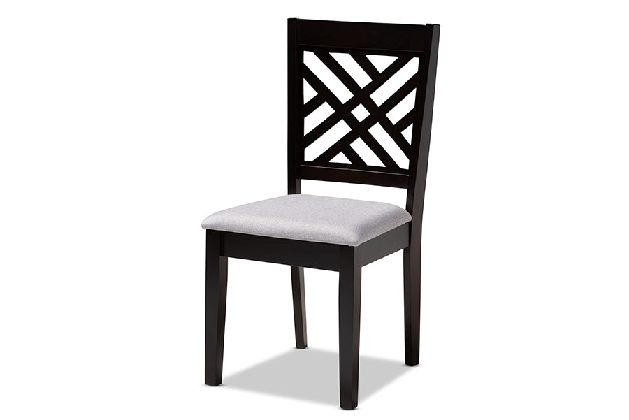 Caron Modern and Contemporary Grey Fabric Upholstered Espresso Brown Finished Wood Dining Chair Set of 4