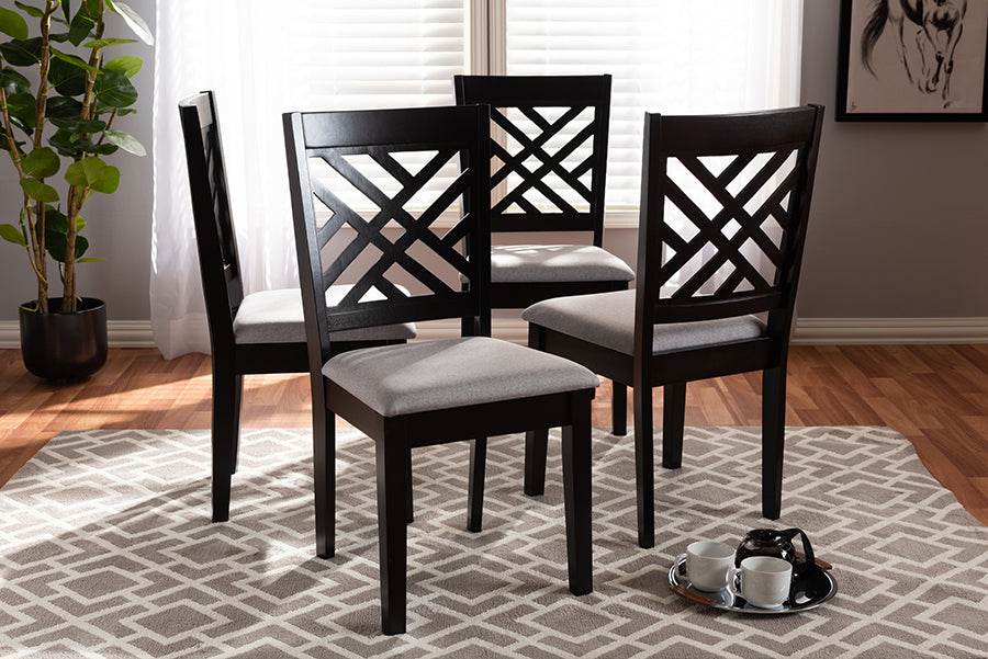 Caron Modern and Contemporary Grey Fabric Upholstered Espresso Brown Finished Wood Dining Chair Set of 4