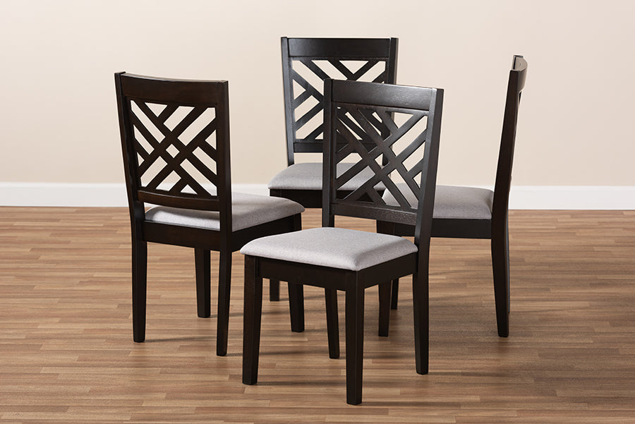 Caron Modern and Contemporary Grey Fabric Upholstered Espresso Brown Finished Wood Dining Chair Set of 4