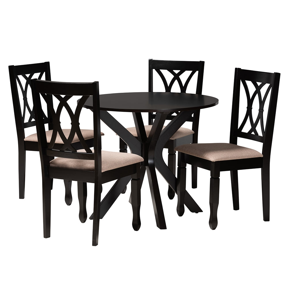 Maya Modern Beige Fabric and Espresso Brown Finished Wood 5-Piece Dining Set