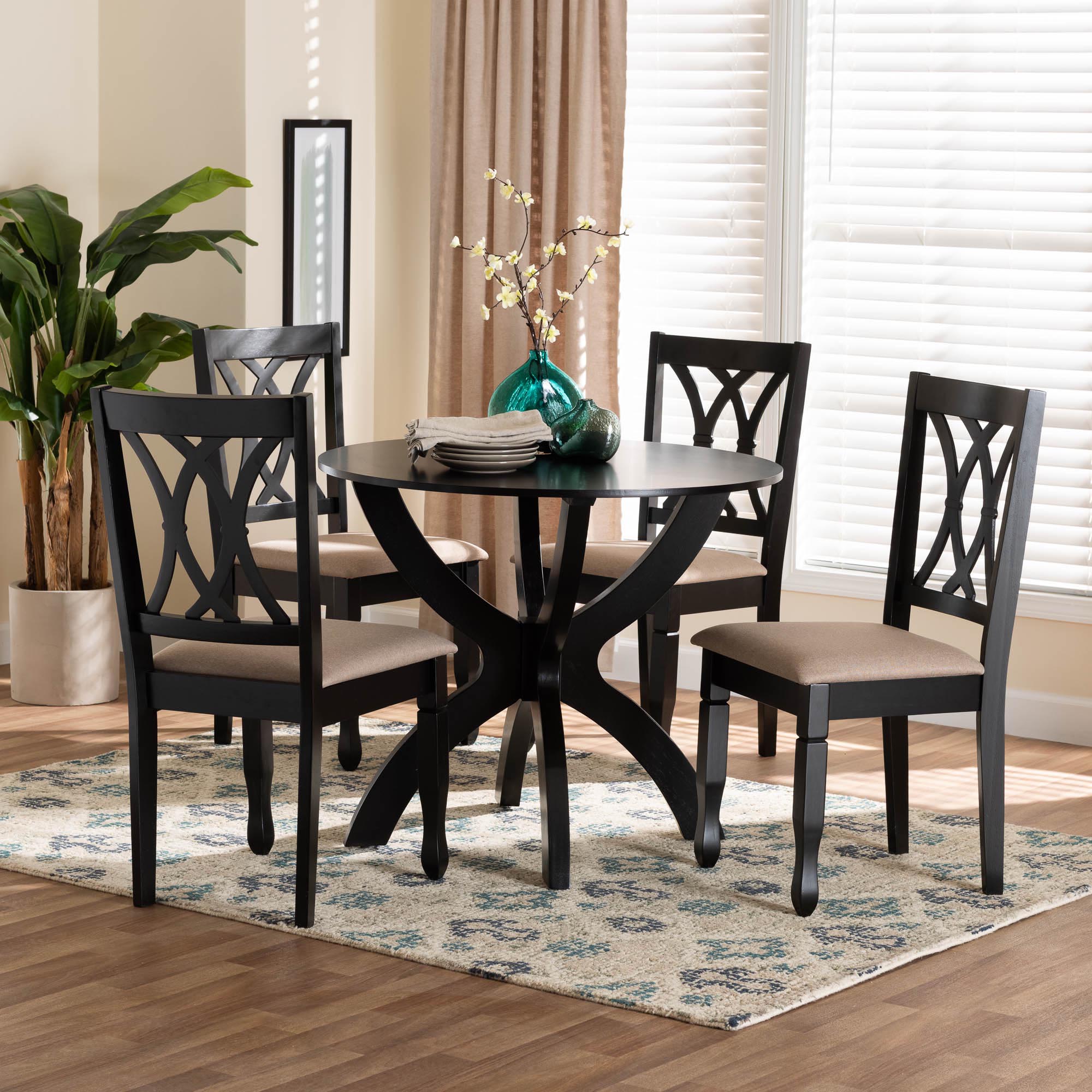 April Modern Sand Fabric and Dark Brown Finished Wood 5-Piece Dining Set