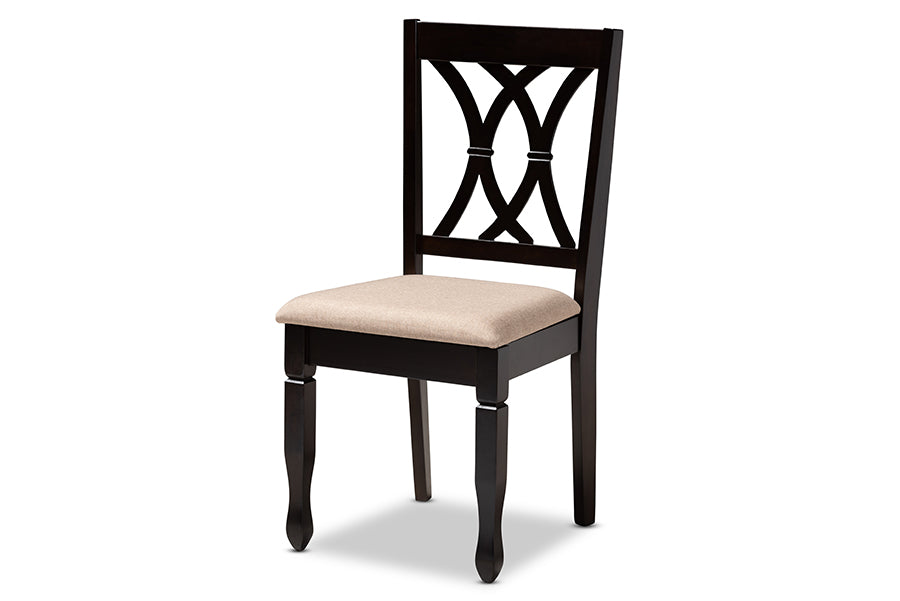 Reneau Modern and Contemporary Sand Fabric Upholstered Espresso Brown Finished Wood Dining Chair Set of 4