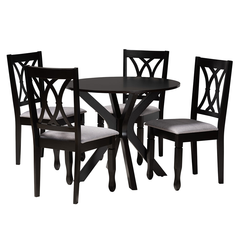 Maya Modern Grey Fabric and Espresso Brown Finished Wood 5-Piece Dining Set