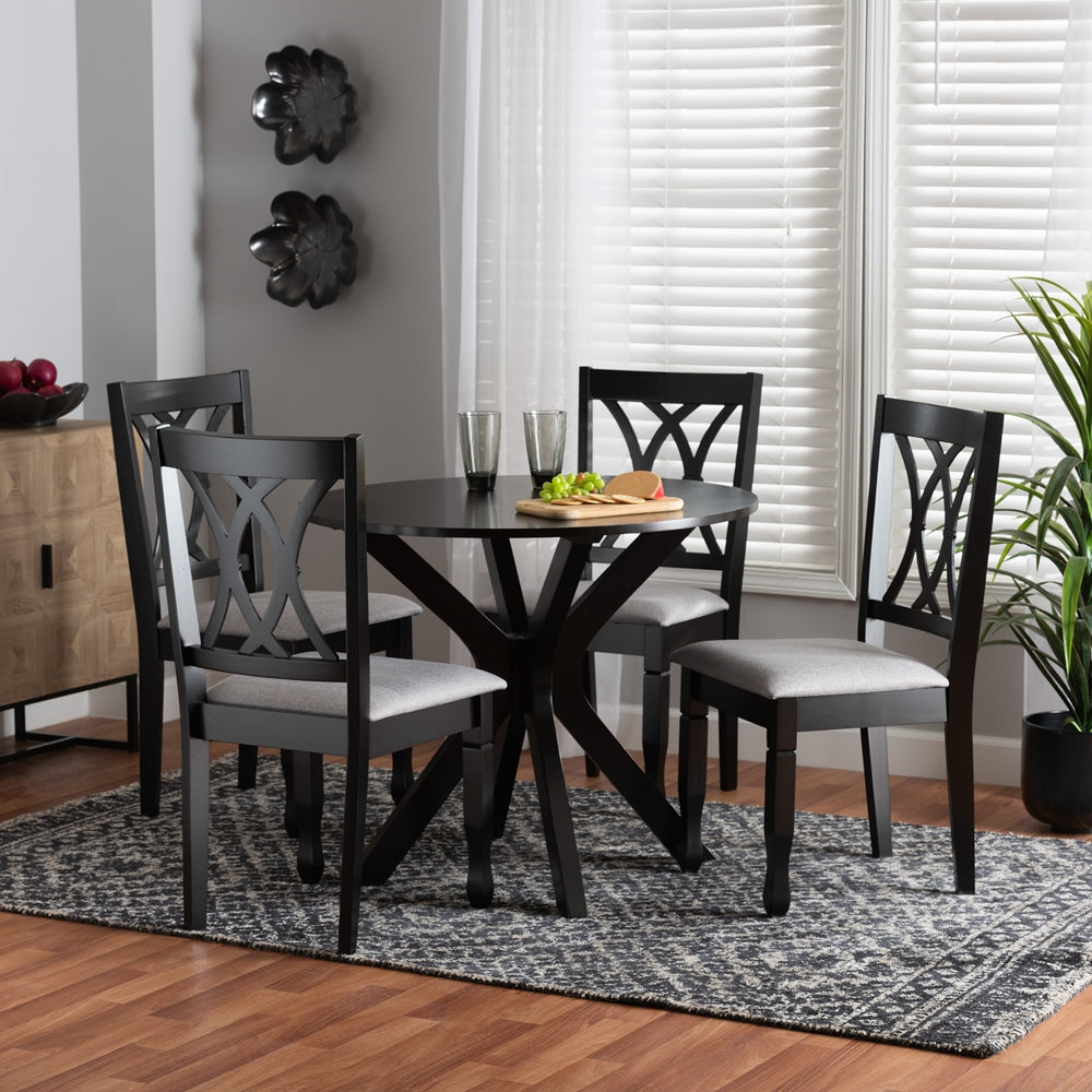 Maya Modern Grey Fabric and Espresso Brown Finished Wood 5-Piece Dining Set