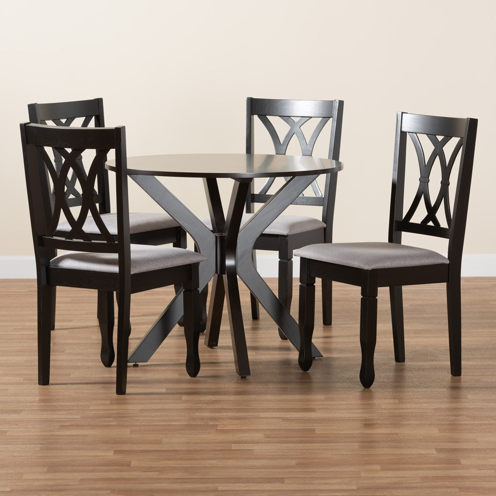Maya Modern Grey Fabric and Espresso Brown Finished Wood 5-Piece Dining Set