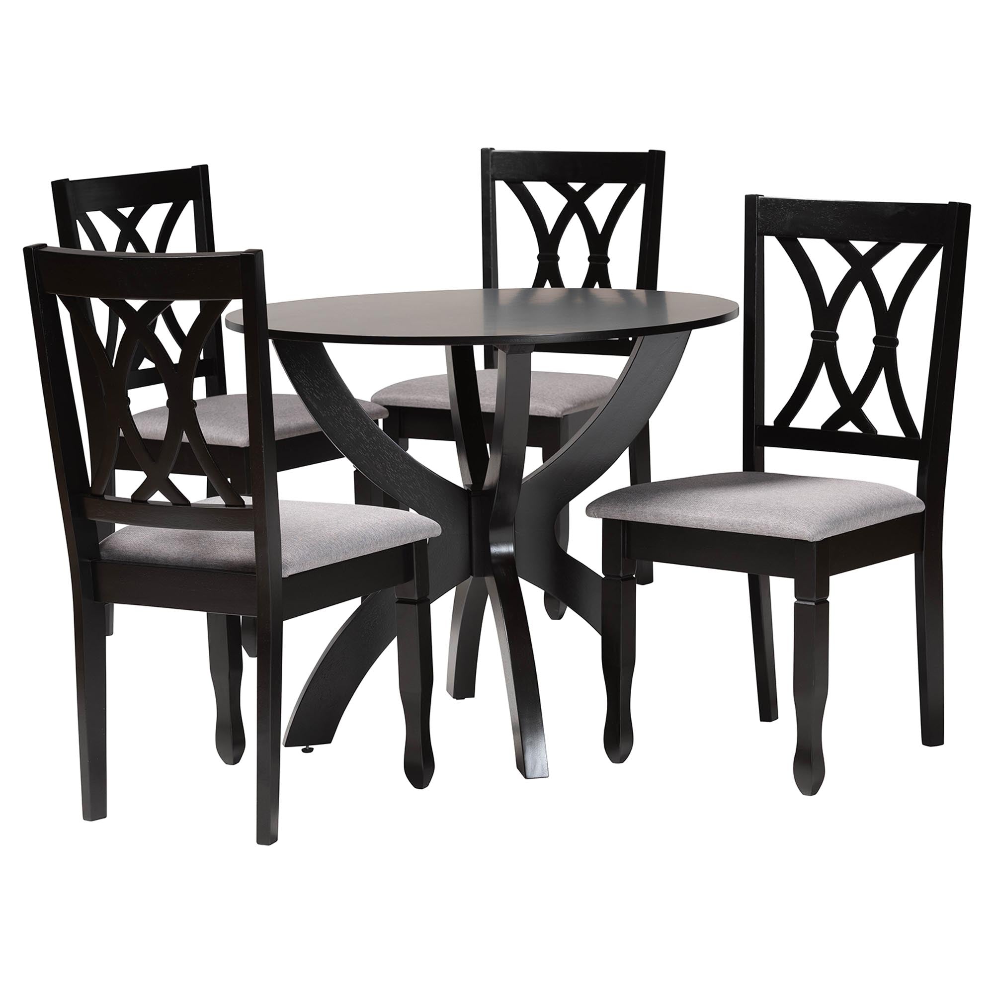 April Modern Grey Fabric and Dark Brown Finished Wood 5-Piece Dining Set
