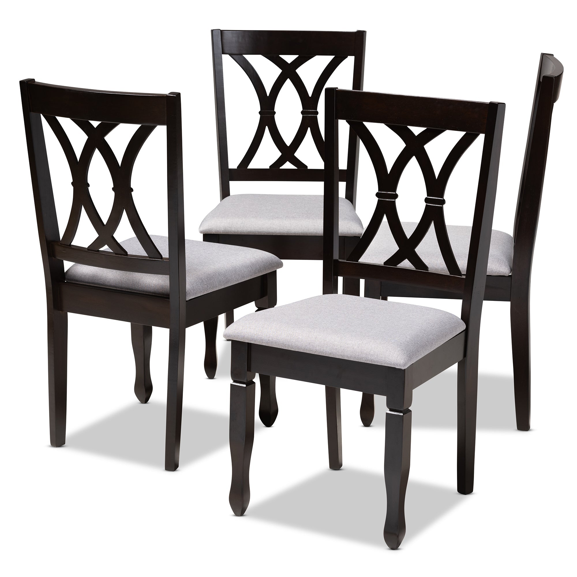 Reneau Modern and Contemporary Grey Fabric Upholstered Espresso Brown Finished Wood Dining Chair Set of 4