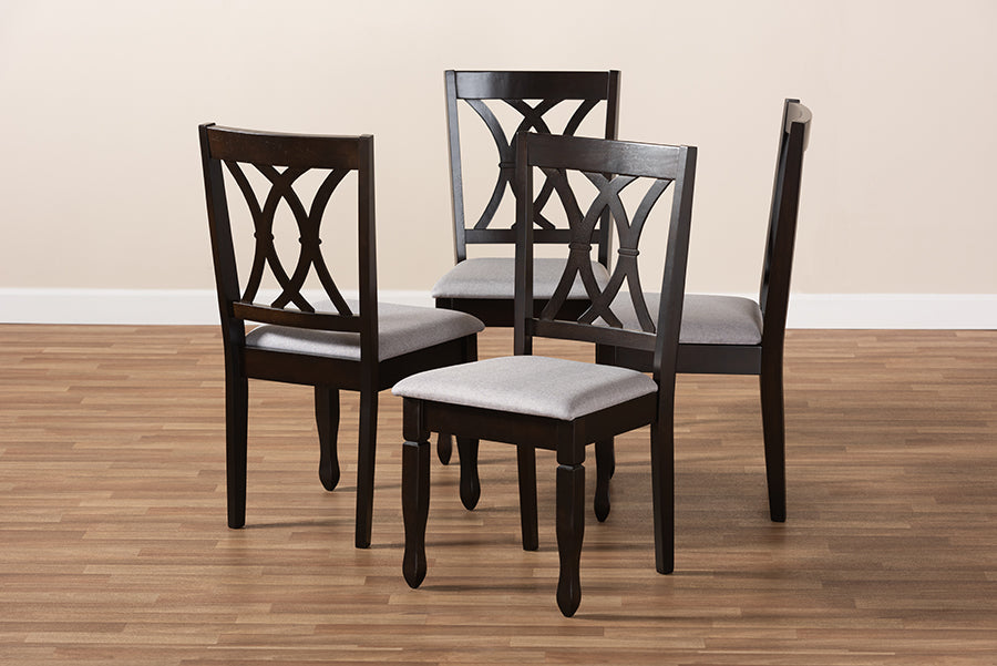 Reneau Modern and Contemporary Grey Fabric Upholstered Espresso Brown Finished Wood Dining Chair Set of 4