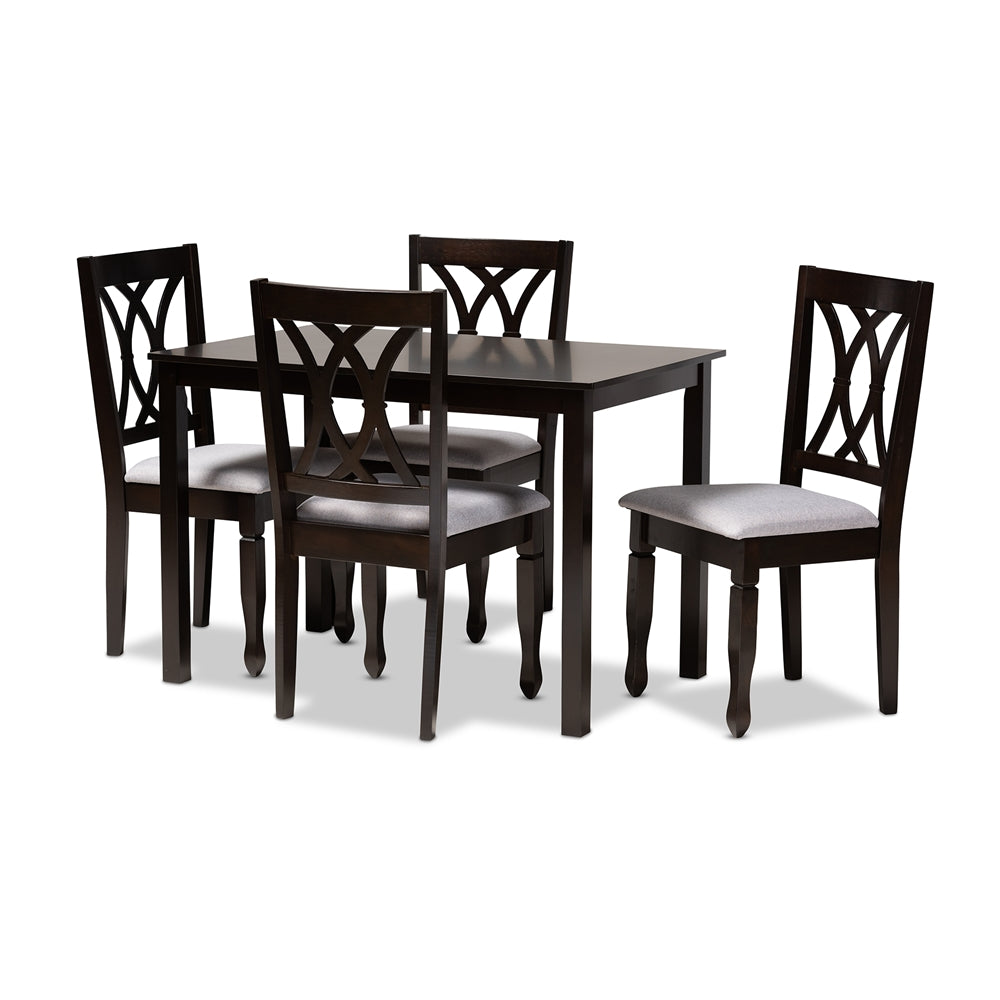 Reneau Modern and Contemporary Grey Fabric Upholstered Espresso Brown Finished Wood 5-Piece Dining Set
