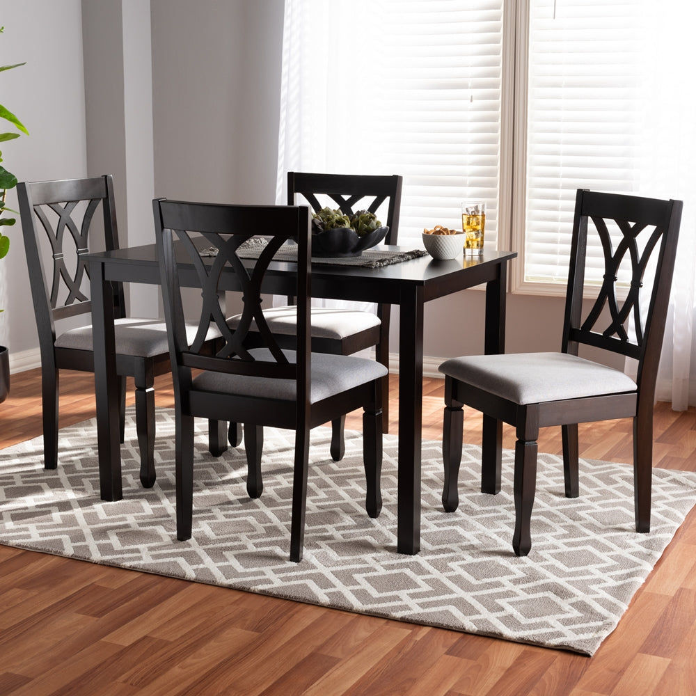 Reneau Modern and Contemporary Grey Fabric Upholstered Espresso Brown Finished Wood 5-Piece Dining Set