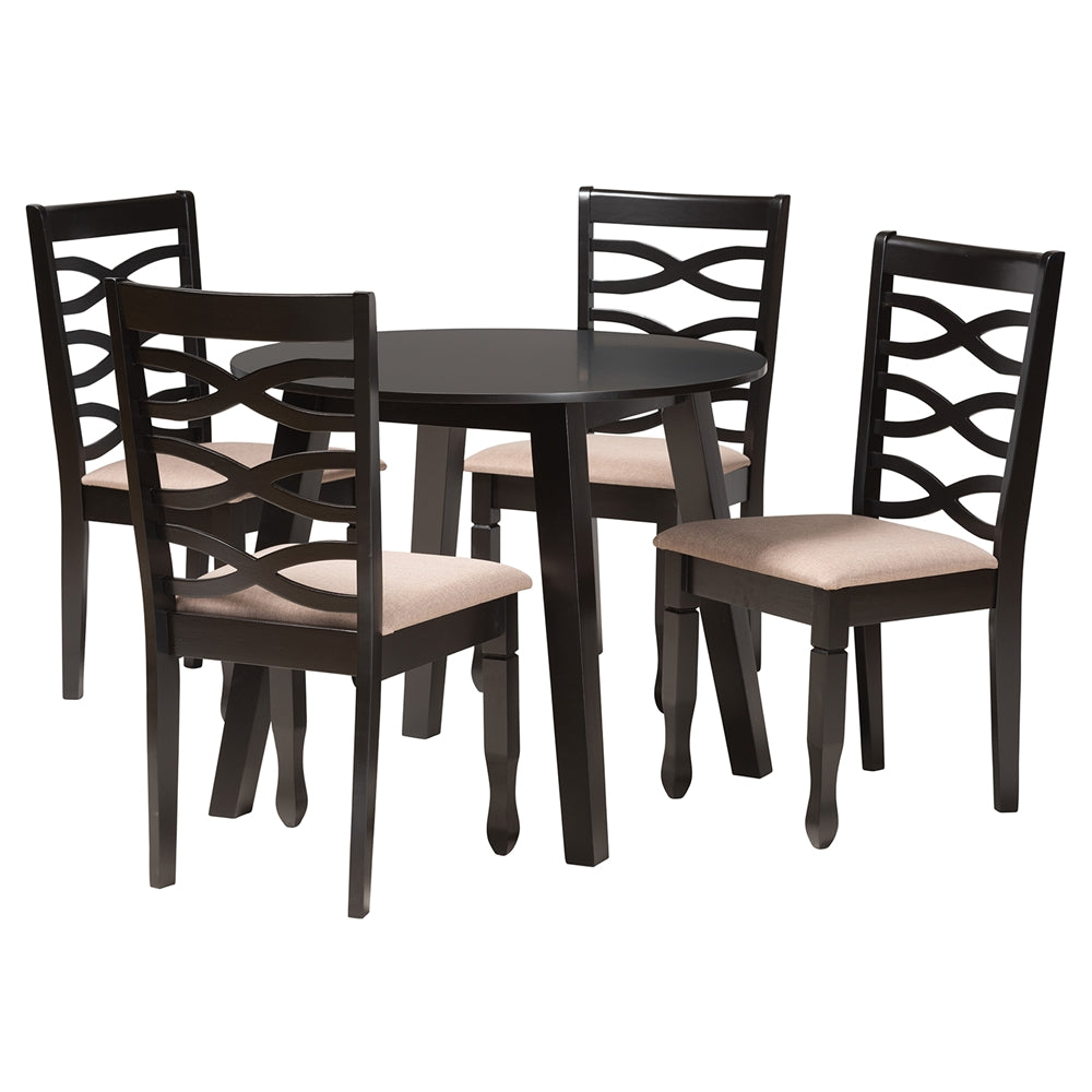 Ruby Modern Beige Fabric and Dark Brown Finished Wood 5-Piece Dining Set