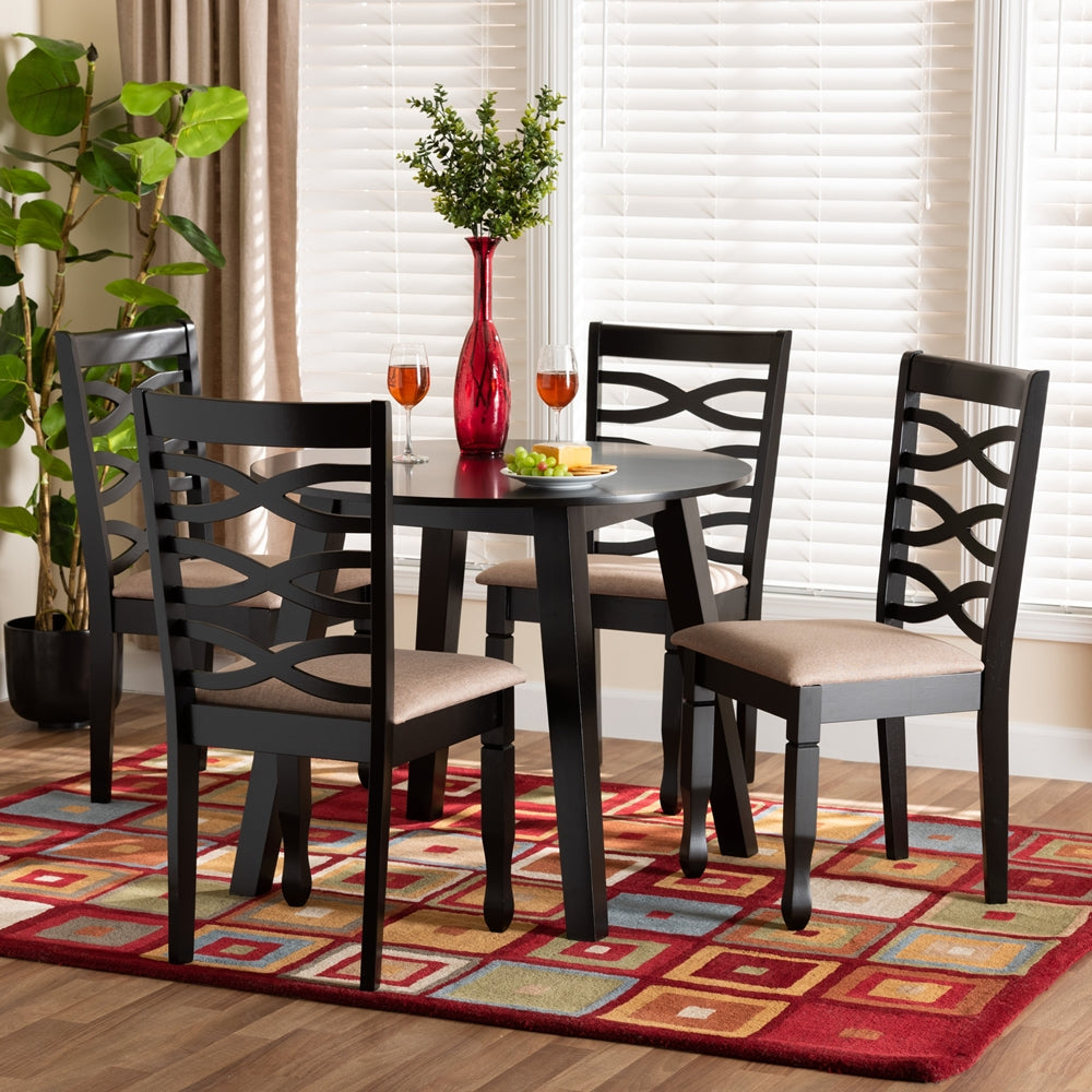 Ruby Modern Beige Fabric and Dark Brown Finished Wood 5-Piece Dining Set