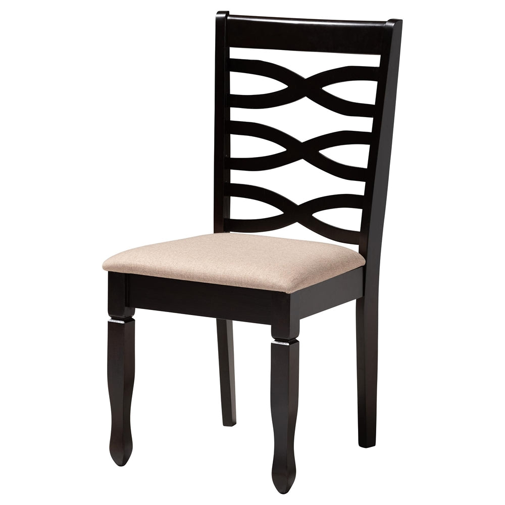 Leda Modern Sand Fabric and Dark Brown Finished Wood 5-Piece Dining Set