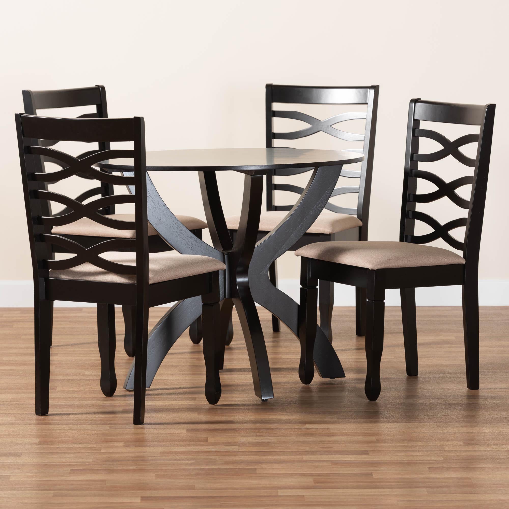 Aspen Modern Sand Fabric and Dark Brown Finished Wood 5-Piece Dining Set