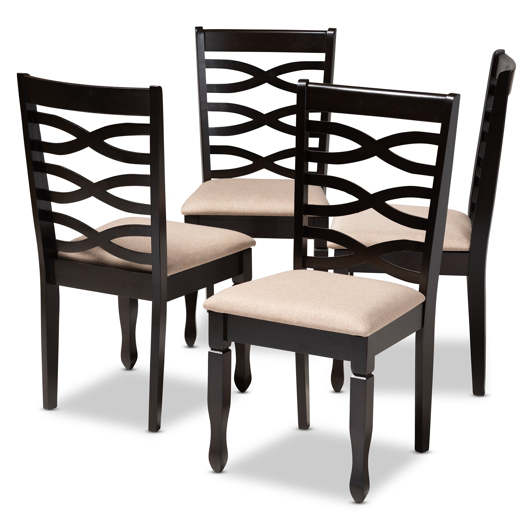 Lanier Modern and Contemporary Sand Fabric Upholstered Espresso Brown Finished Wood Dining Chair Set of 4