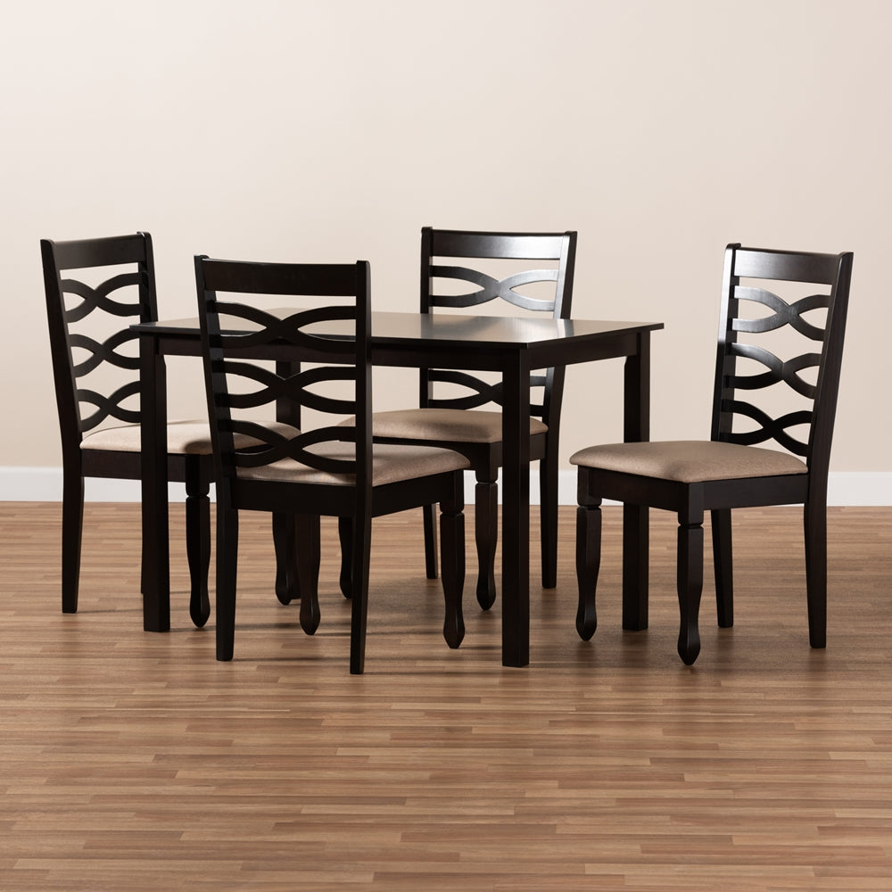 Lanier Modern and Contemporary Sand Fabric Upholstered Espresso Brown Finished Wood 5-Piece Dining Set