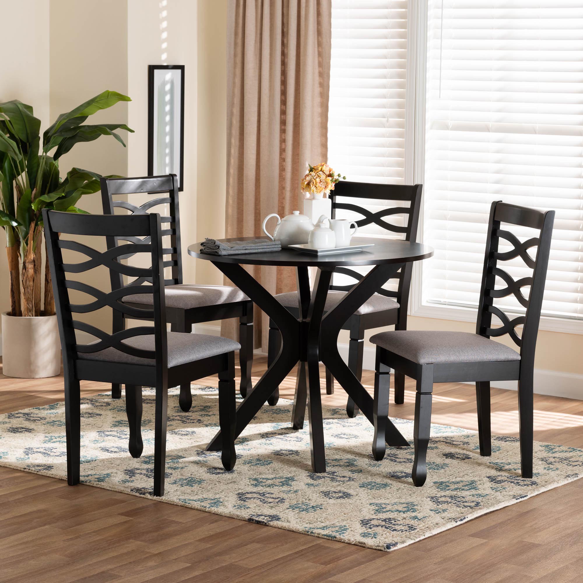 Mila Modern Grey Fabric and Dark Brown Finished Wood 5-Piece Dining Set
