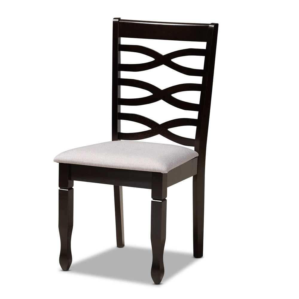 Leda Modern and Contemporary Grey Fabric Upholstered and Dark Brown Finished Wood 5-Piece Dining Set