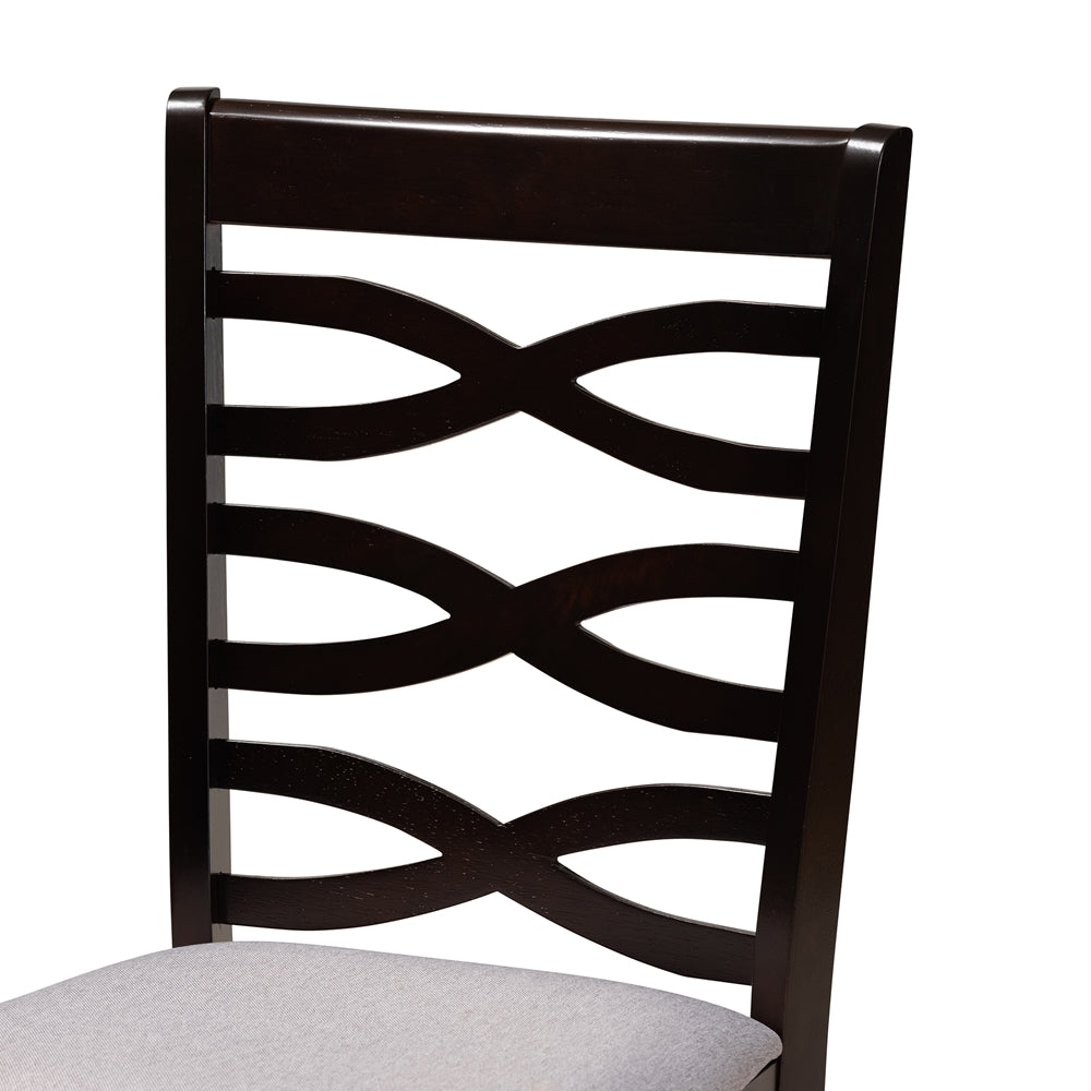 Leda Modern and Contemporary Grey Fabric Upholstered and Dark Brown Finished Wood 5-Piece Dining Set