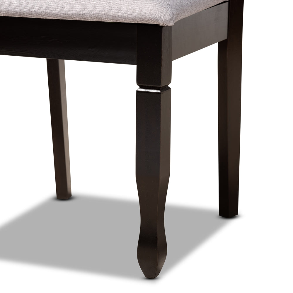 Leda Modern and Contemporary Grey Fabric Upholstered and Dark Brown Finished Wood 5-Piece Dining Set
