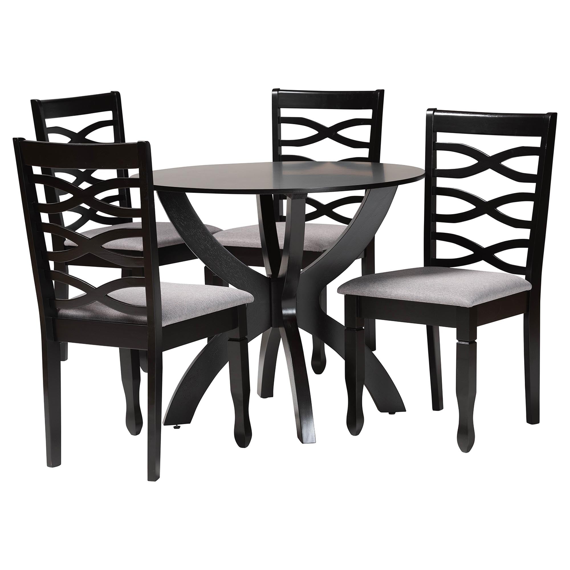 Aspen Modern Grey Fabric and Dark Brown Finished Wood 5-Piece Dining Set