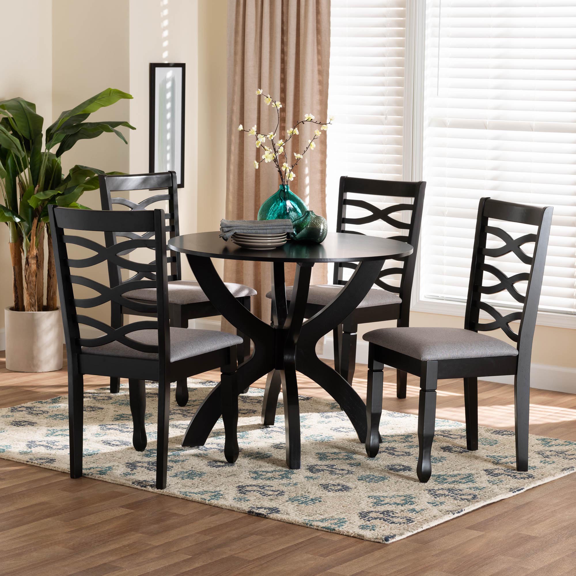 Aspen Modern Grey Fabric and Dark Brown Finished Wood 5-Piece Dining Set