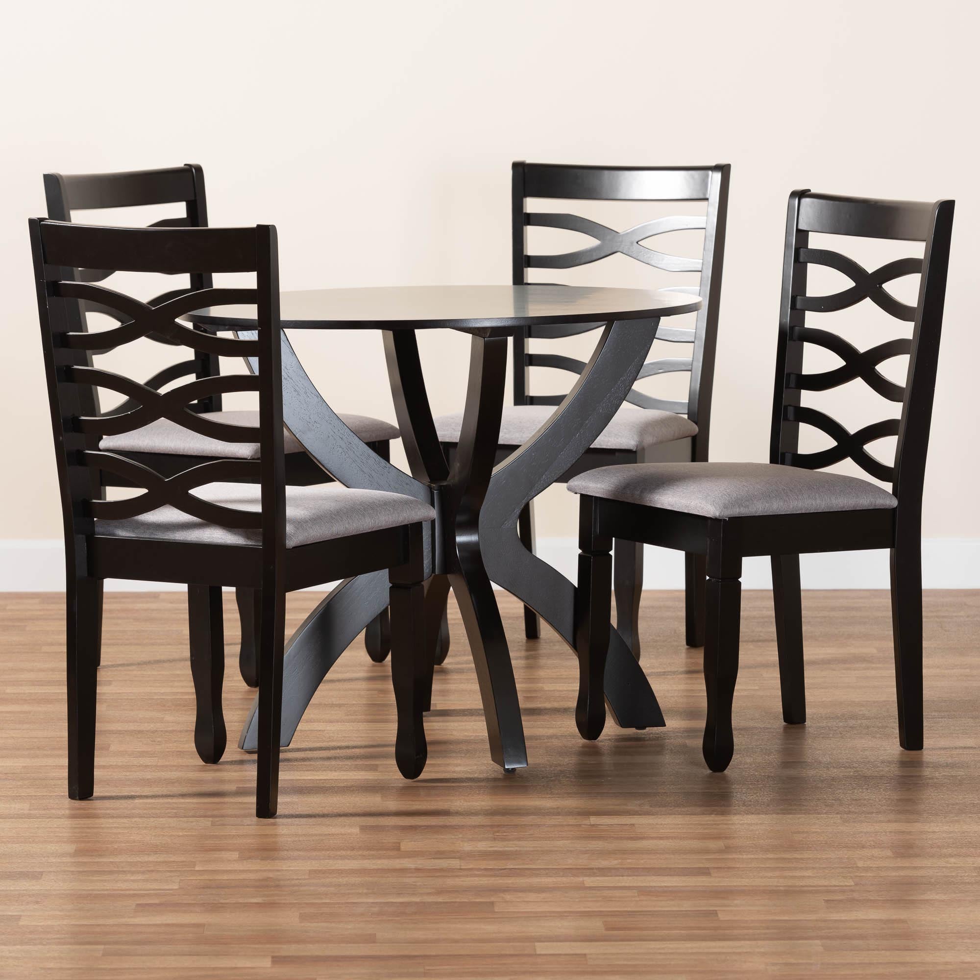 Aspen Modern Grey Fabric and Dark Brown Finished Wood 5-Piece Dining Set