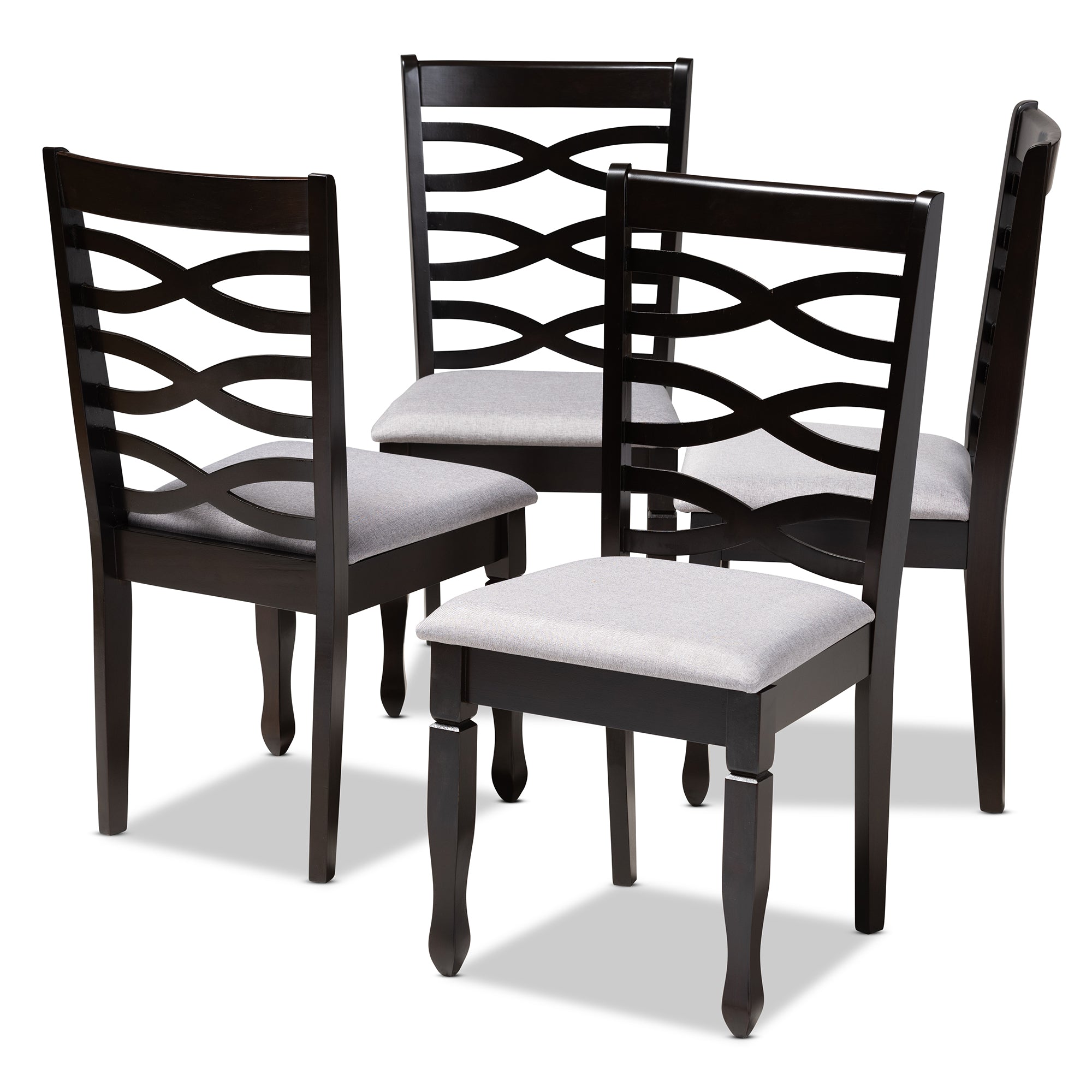 Lanier Modern and Contemporary Grey Fabric Upholstered Espresso Brown Finished Wood Dining Chair Set of 4