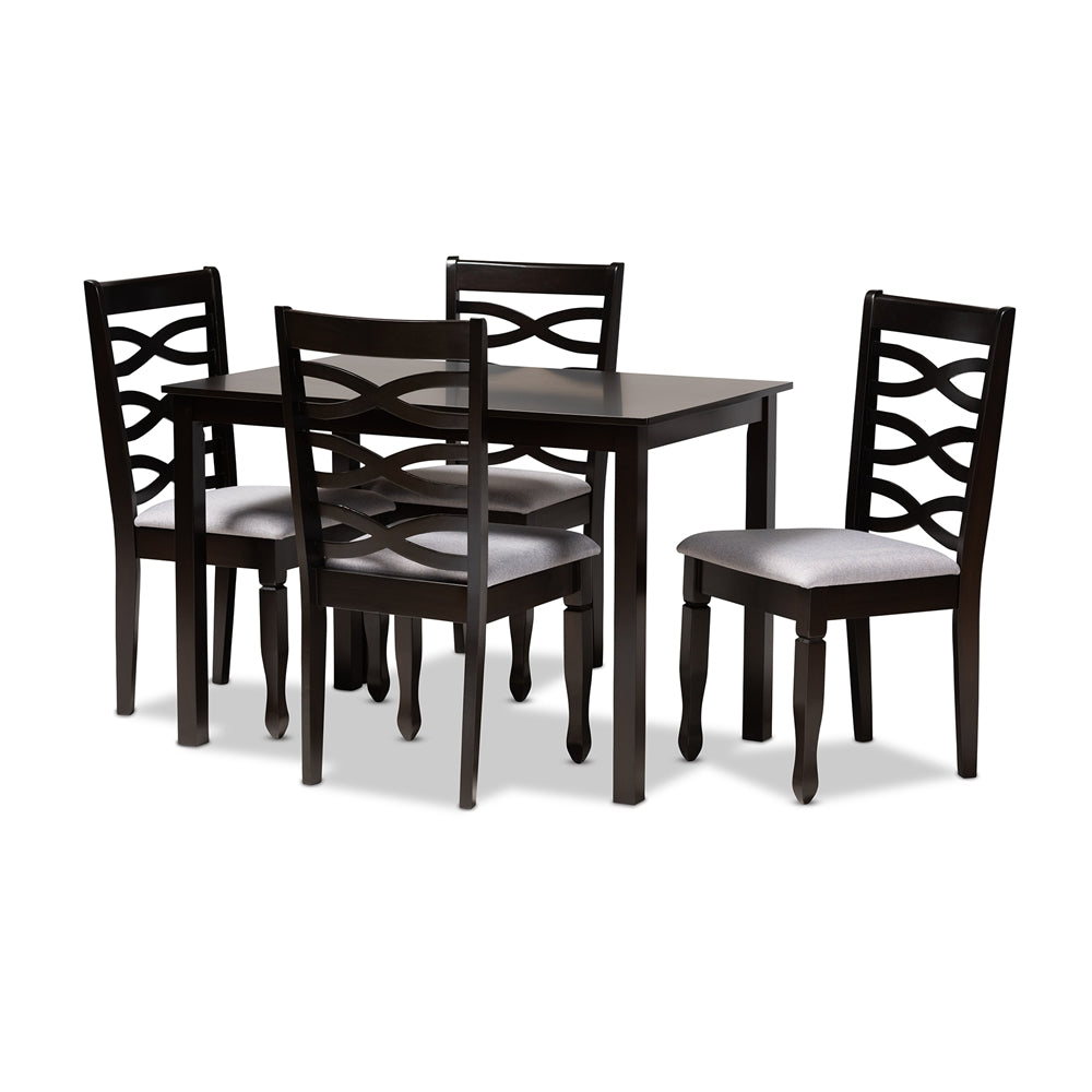 Lanier Modern and Contemporary Grey Fabric Upholstered Espresso Brown Finished Wood 5-Piece Dining Set
