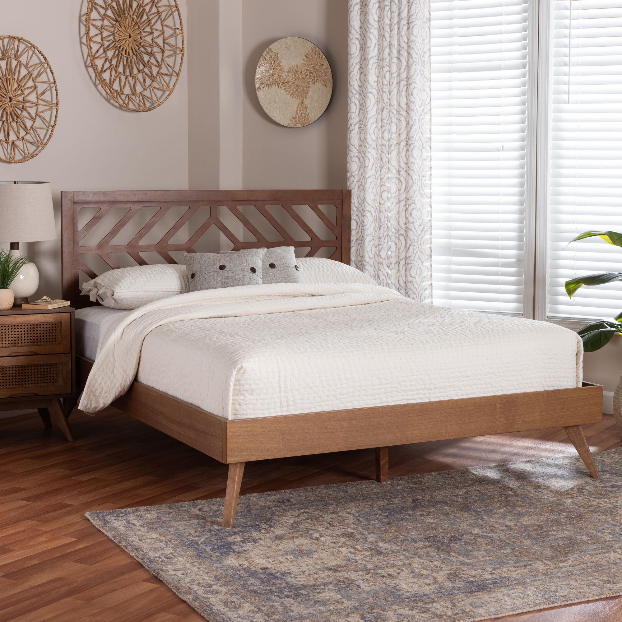 Chinedu Platform Bed - Mid-Century Modern Bed with Cutout Headboard and Rounded Legs for Modern or Boho Bedrooms, Queen
