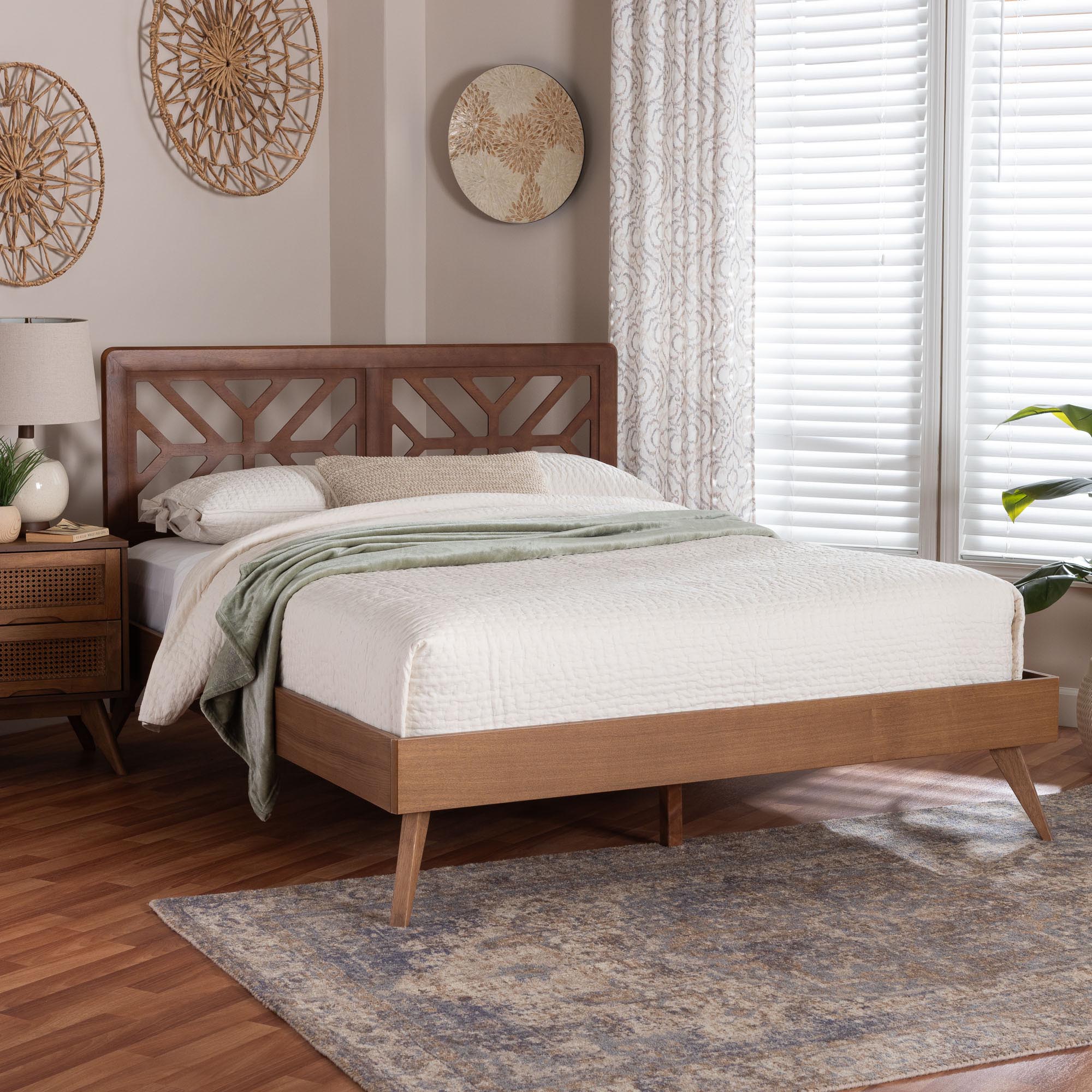 Kirabo Platform Bed - Mid-Century Modern Bed with Cutout Headboard and Rounded Legs for Modern or Boho Bedrooms, Queen