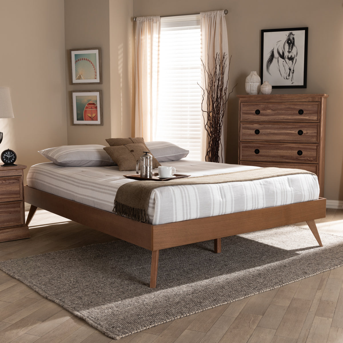 Lissette Walnut Brown Finished Wood King Size Platform Bed Frame