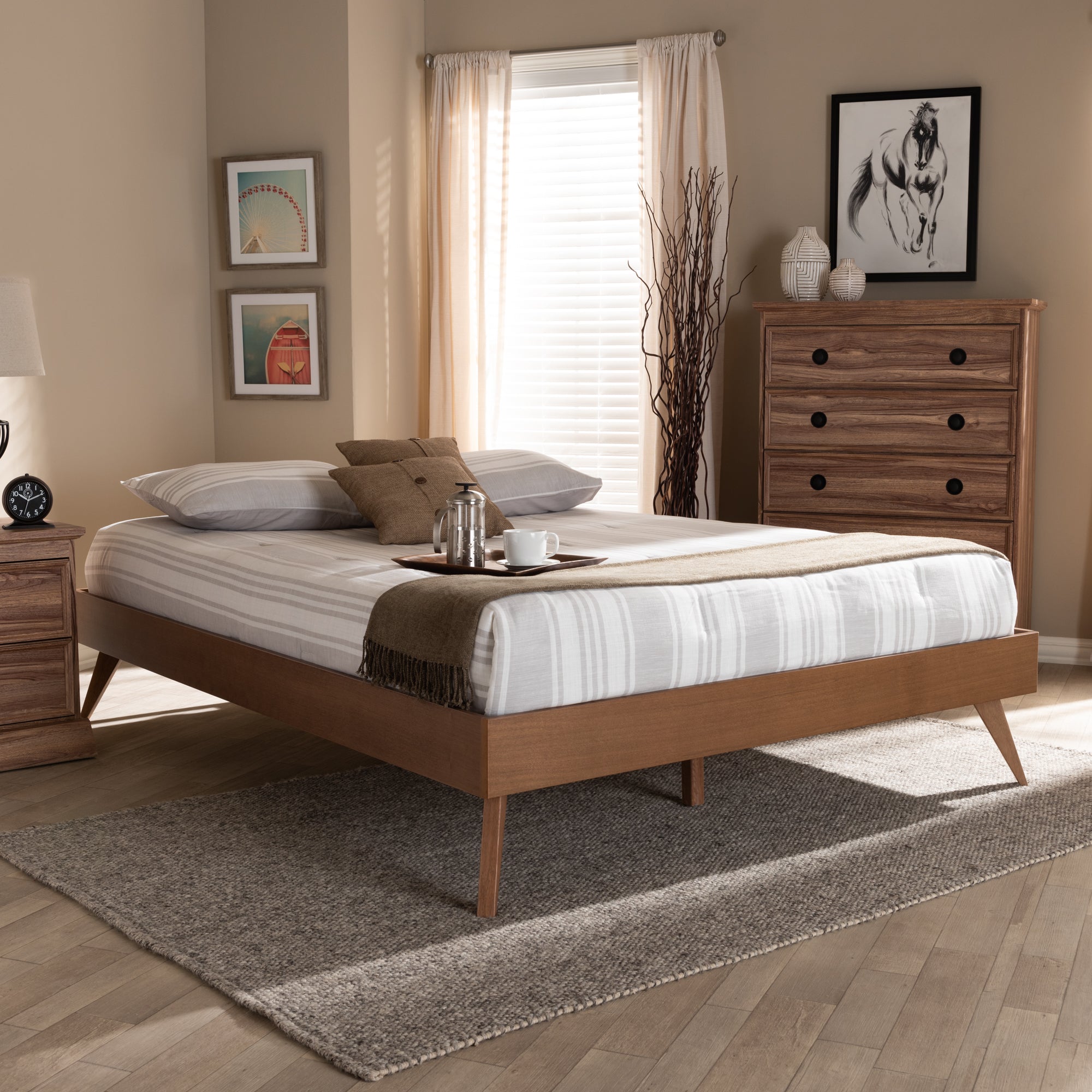 Lissette Walnut Brown Finished Wood Queen Size Platform Bed Frame