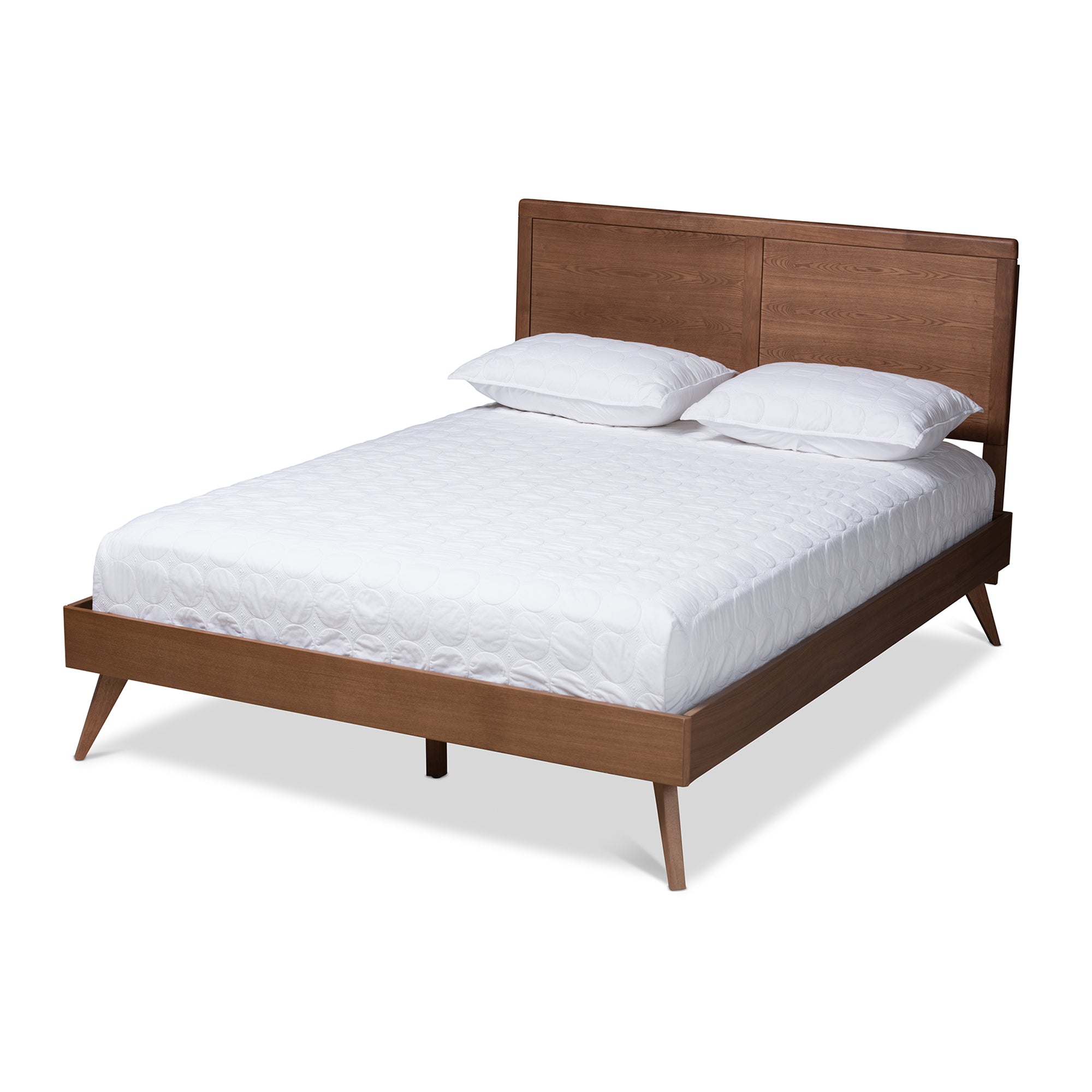 Zenon Mid-Century Modern Walnut Brown Finished Wood Queen Size Platform Bed