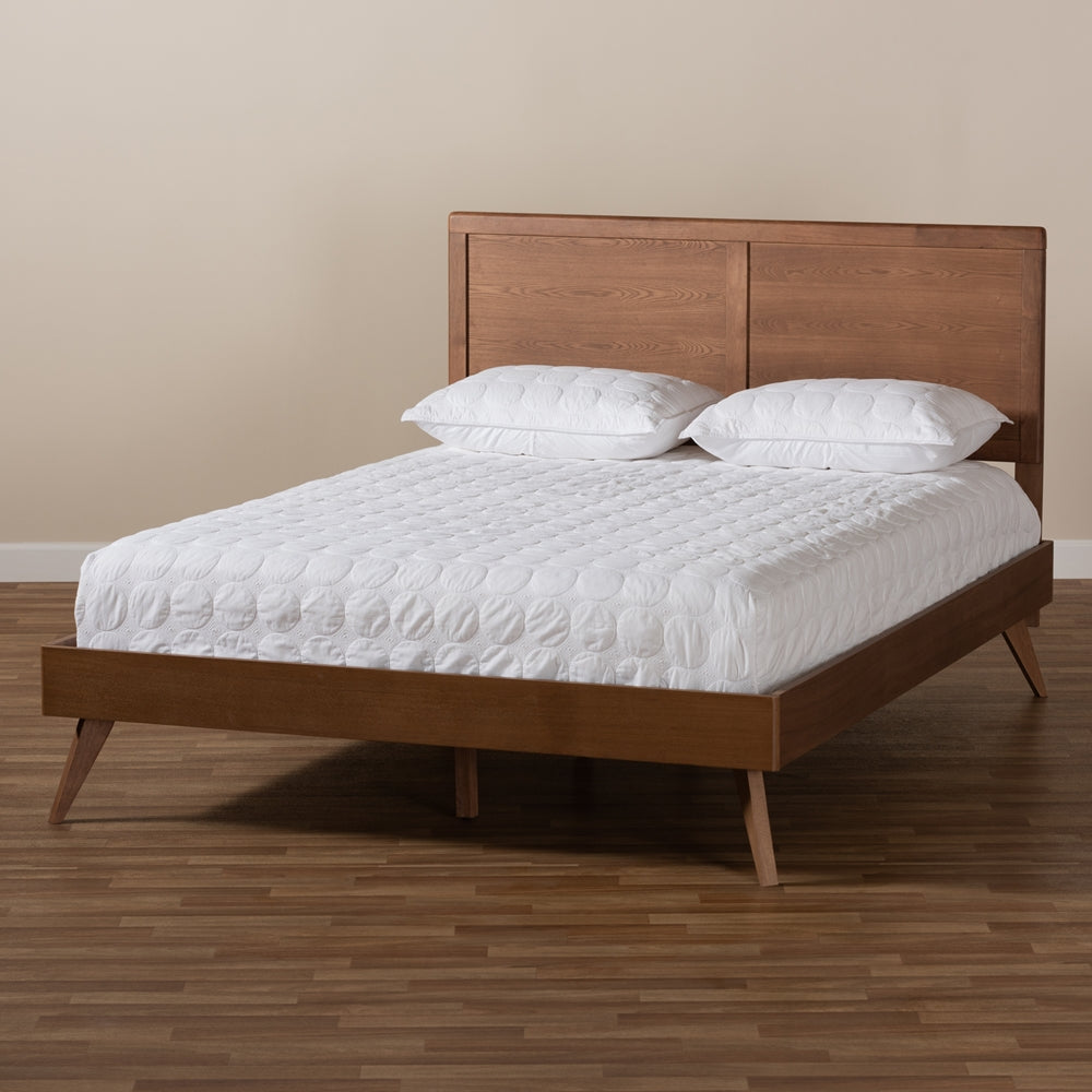 Zenon Mid-Century Modern Walnut Brown Finished Wood Queen Size Platform Bed