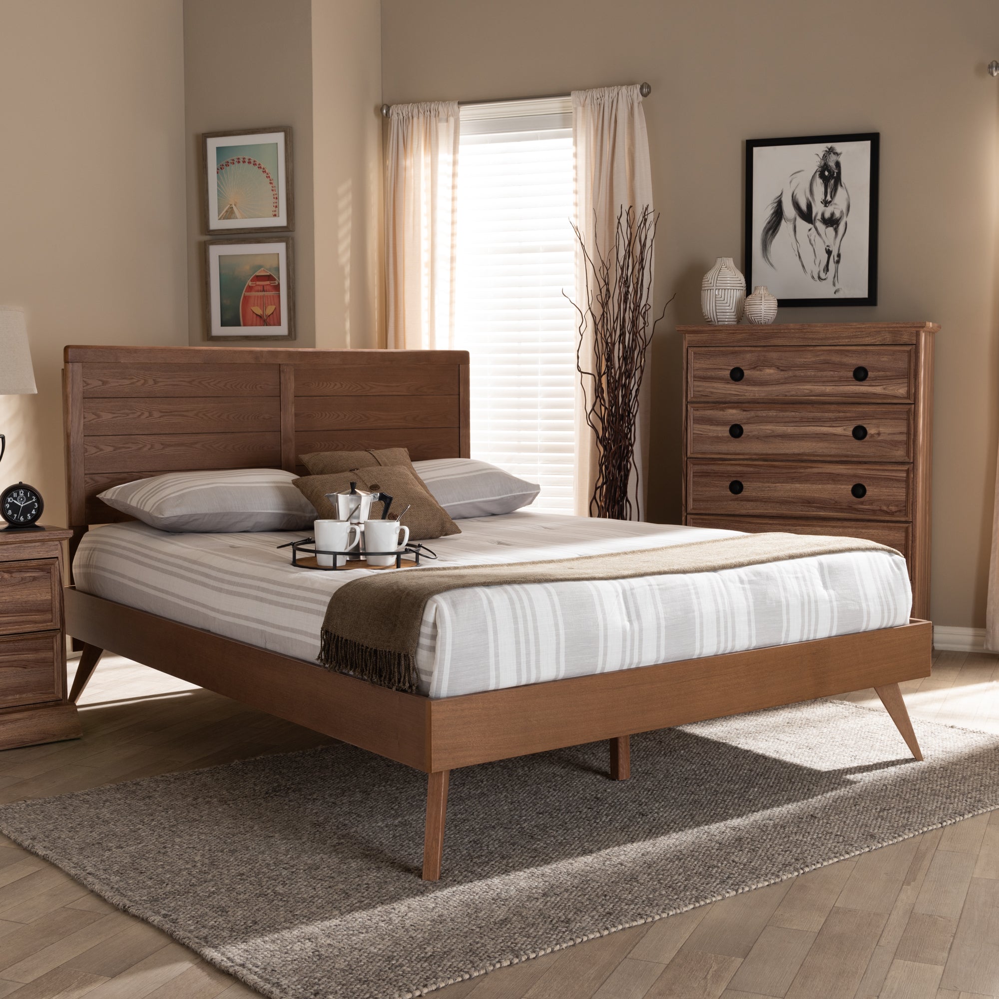 Artemis Walnut Brown Finished Wood Queen Size Platform Bed