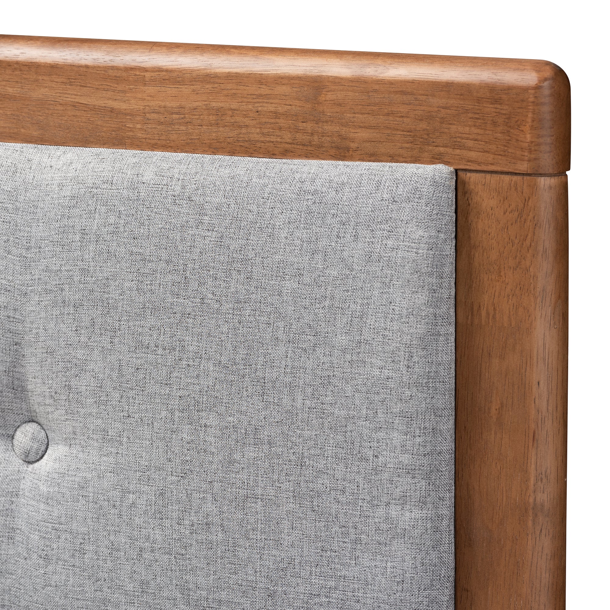 Ines Mid-Century Modern Light Grey Fabric Upholstered Walnut Brown Finished Wood Full Size Platform Bed