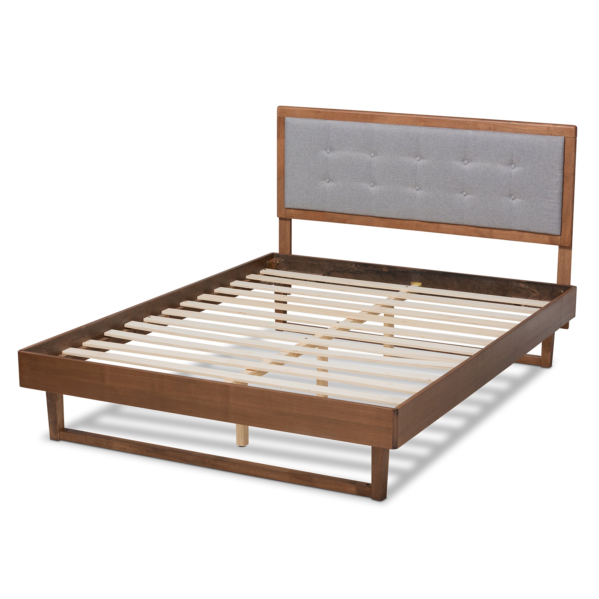 Viviana Queen Bed Light Grey Fabric & Ash Walnut Contemporary Design