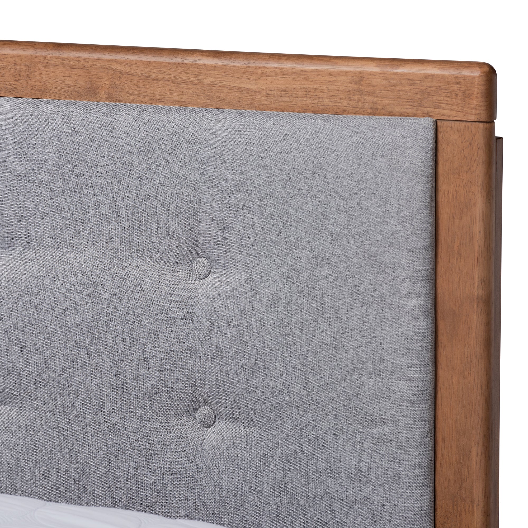 Viviana Queen Bed Light Grey Fabric & Ash Walnut Contemporary Design