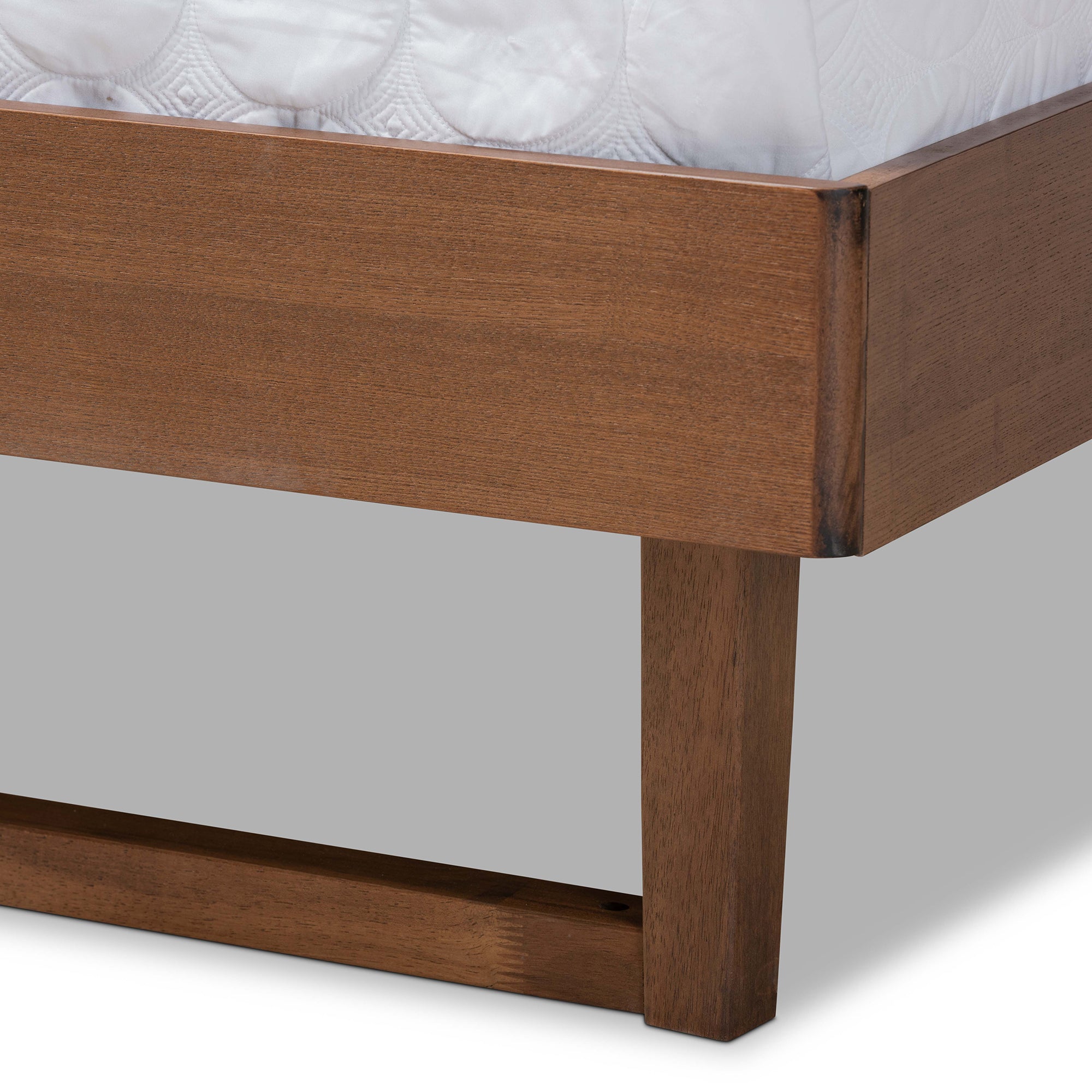 Natalia Mid-Century Modern Light Grey Fabric Upholstered and Ash Walnut Finished Wood Queen Size Platform Bed