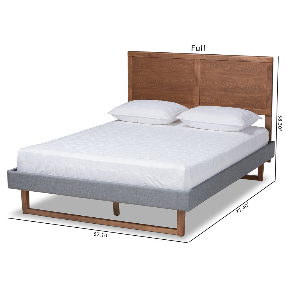 Rumi Allegra Full Size Dark Grey Fabric Wood Bed – Modern Style with Ash Walnut Finish