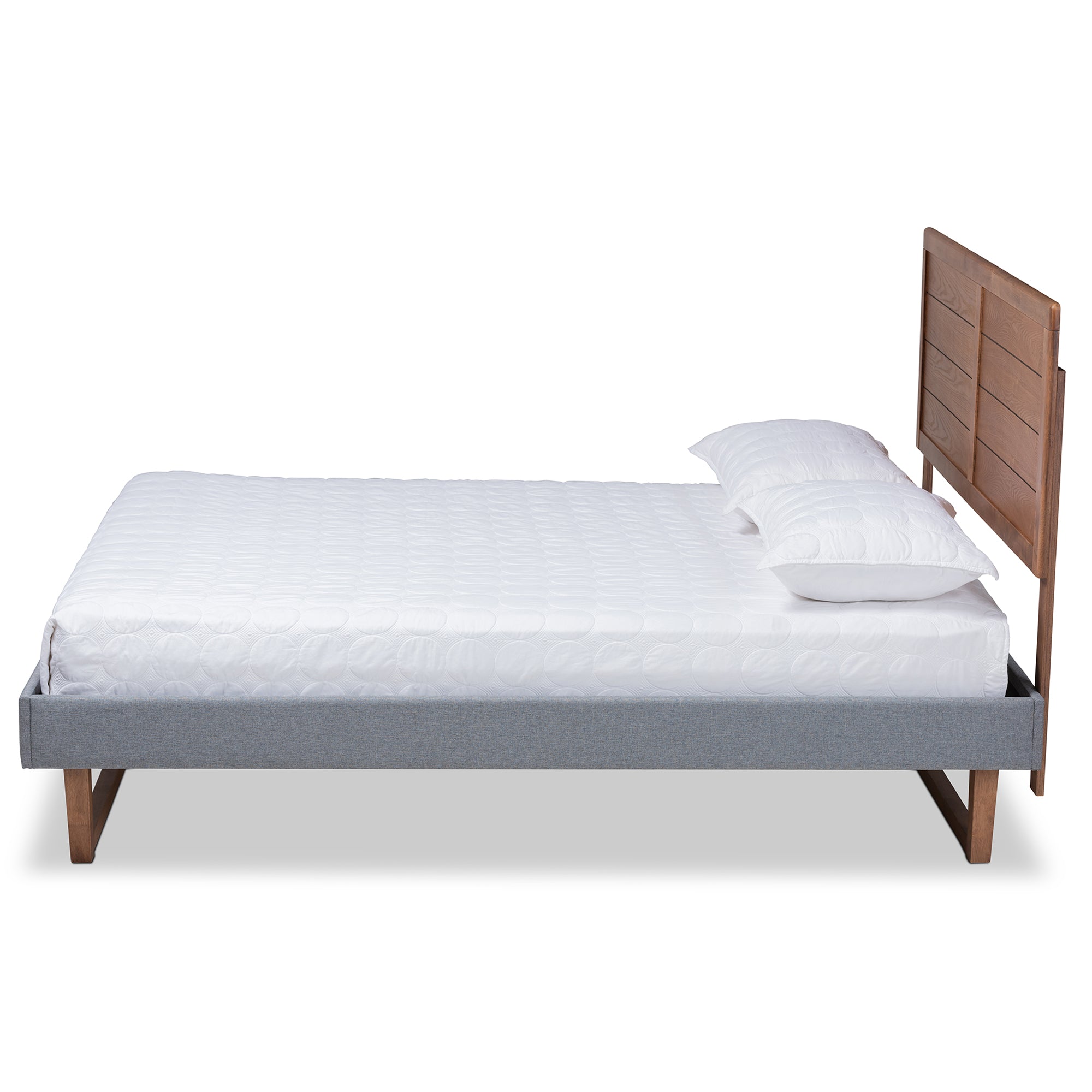 Gabriela Dark Grey Fabric and Ash Walnut Brown Finished Queen Size Bed