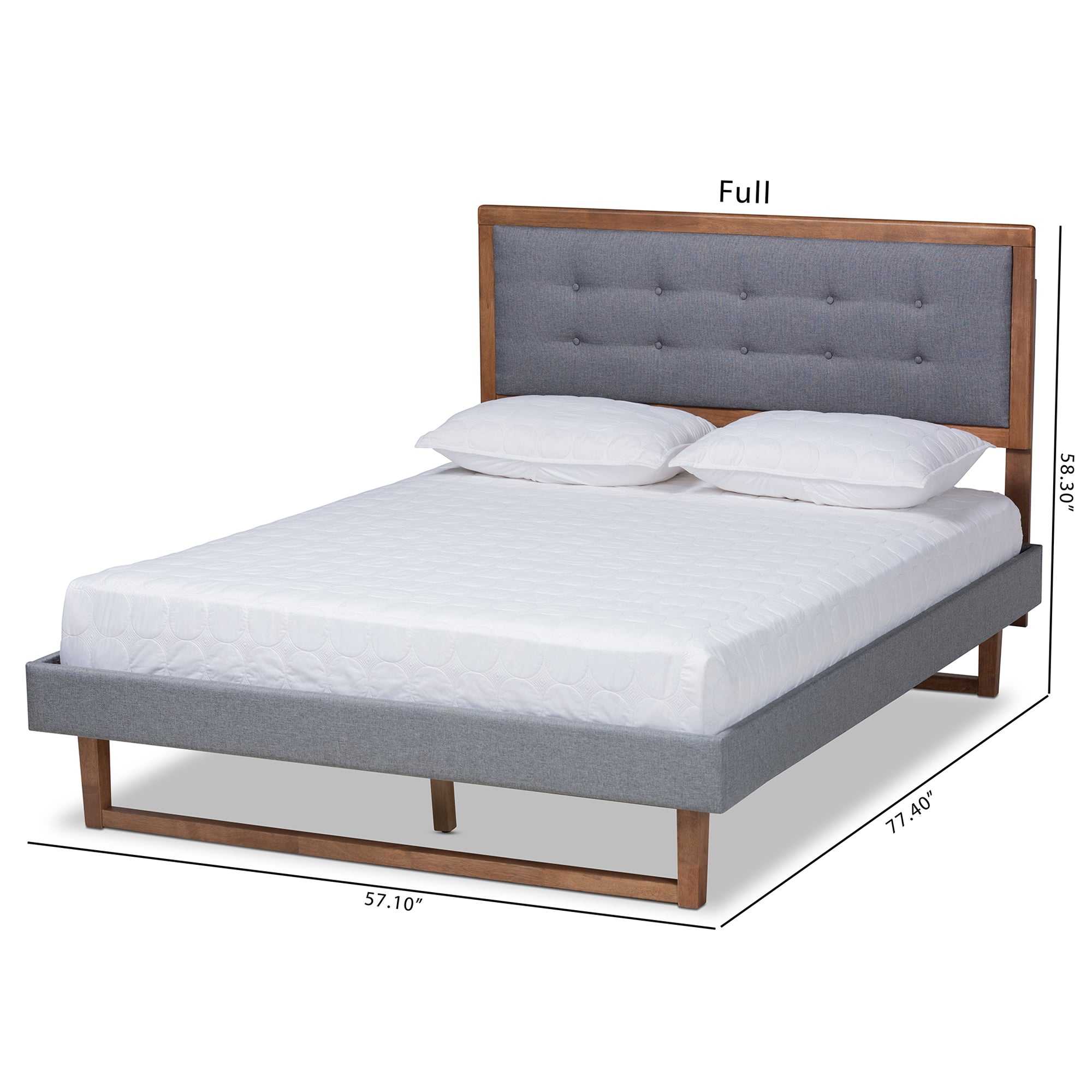 Emele Dark Grey Fabric and Ash Walnut Brown Finished Wood Queen Size Bed
