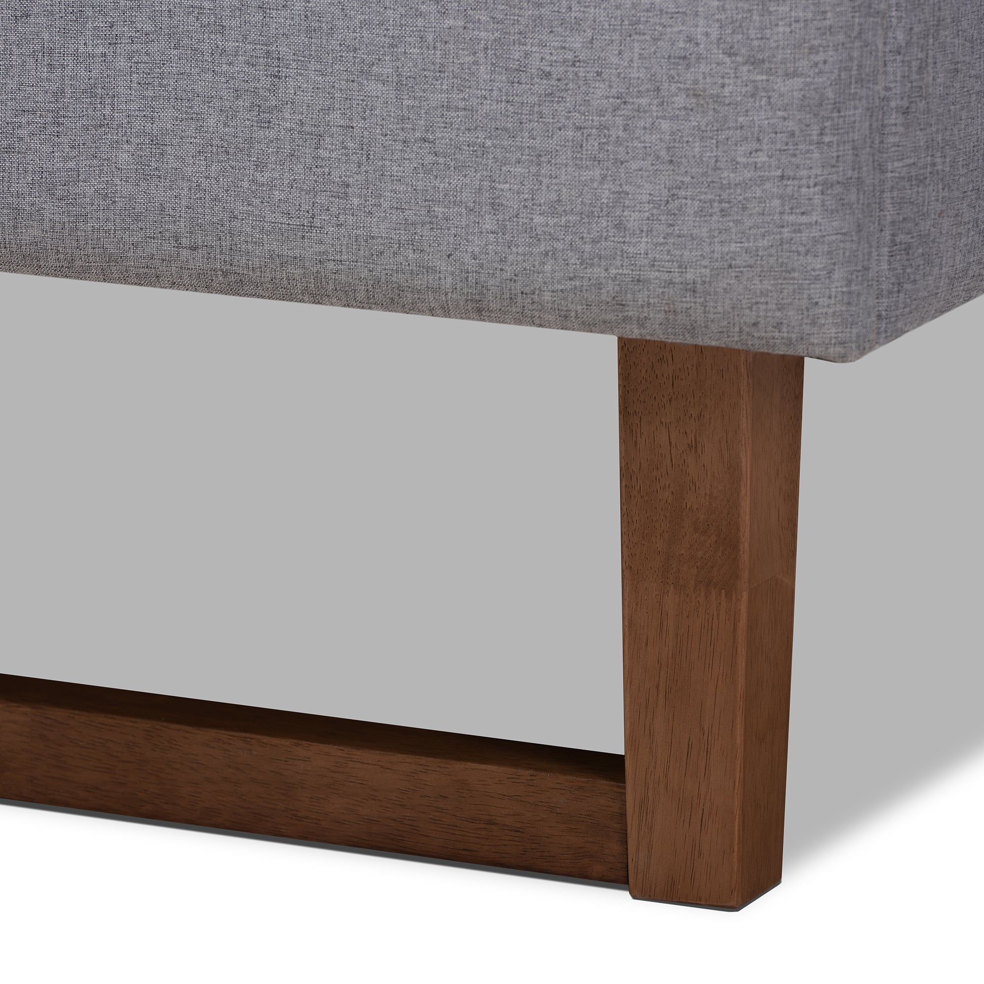 Liliya Mid-Century Modern Light Grey Fabric Upholstered Walnut Brown Finished Wood Full Size Platform Bed Frame