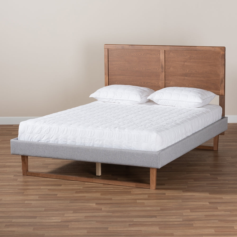 Eloise Light Grey Fabric and Ash Walnut Brown Finished Wood Full Size Bed