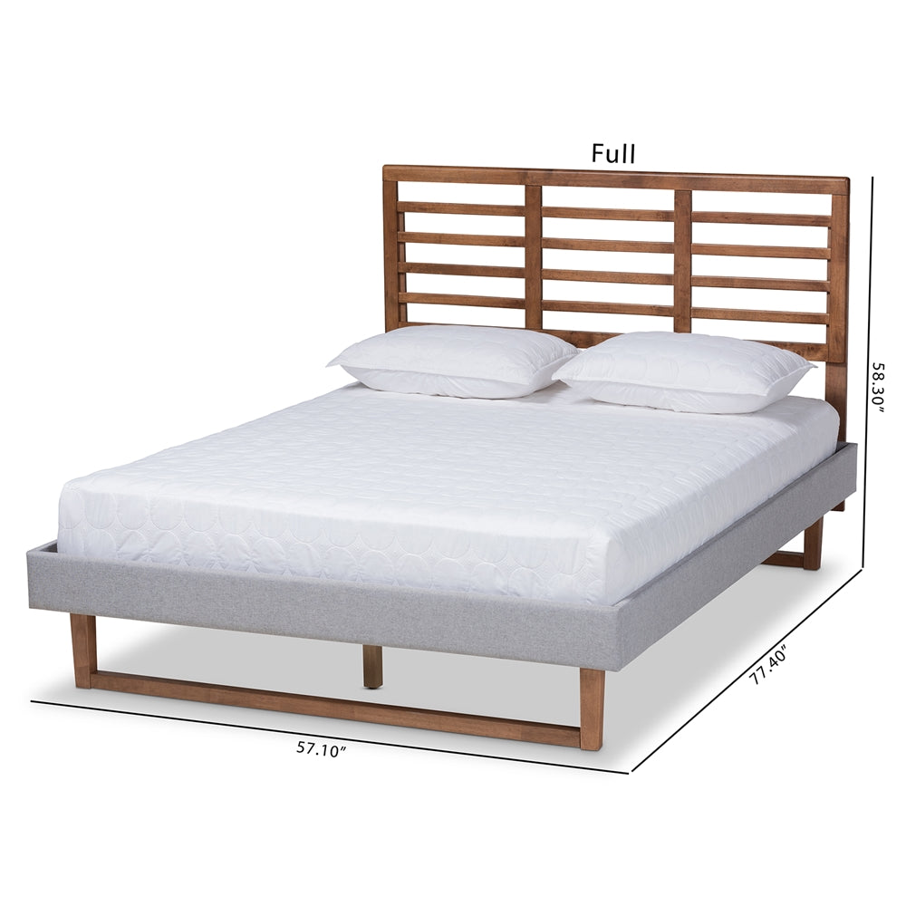 Luciana Light Grey Fabric and Ash Walnut Brown Finished Wood Full Size Bed