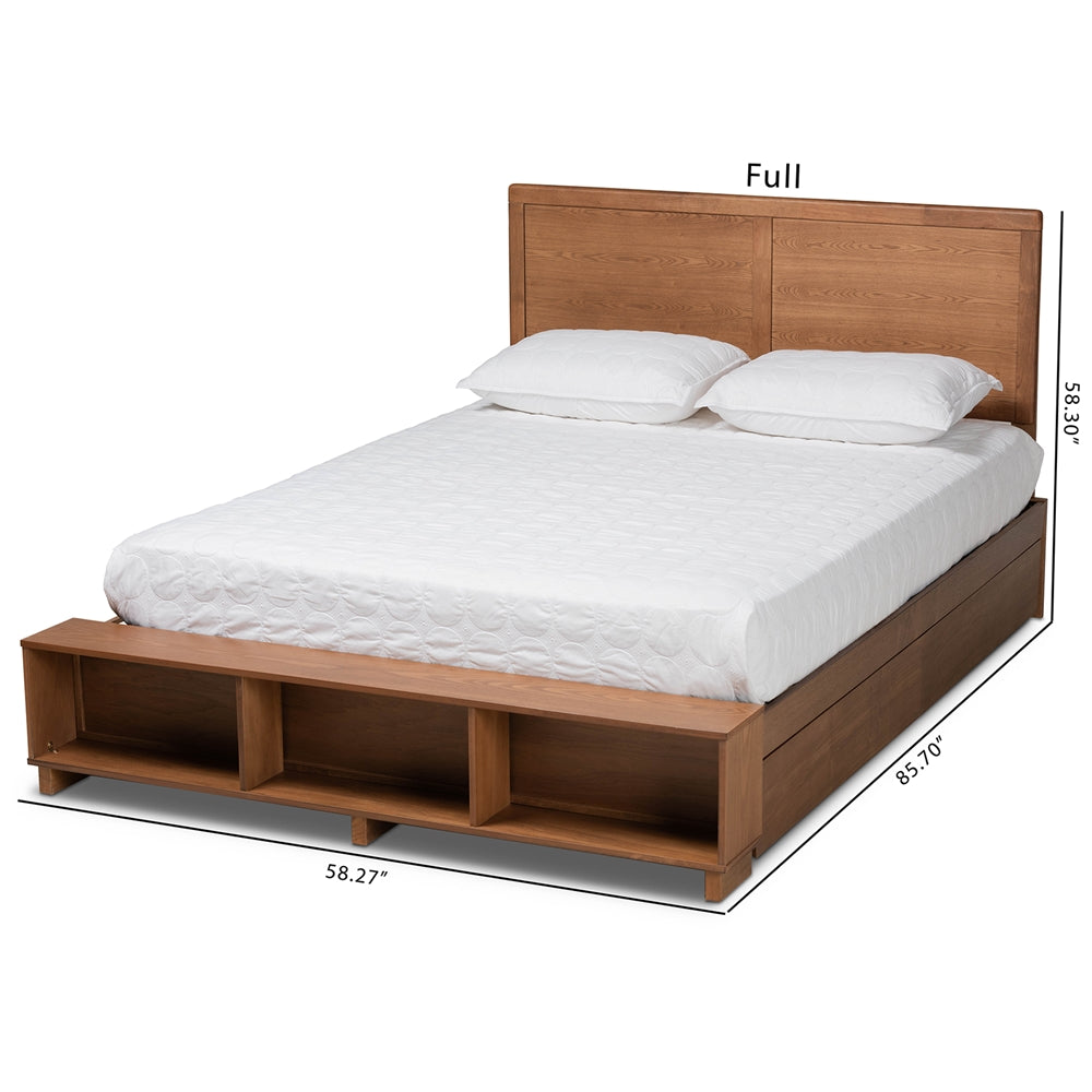 Tamsin Full Bed Ash Walnut 4-Drawer Platform with Built-In Shelves