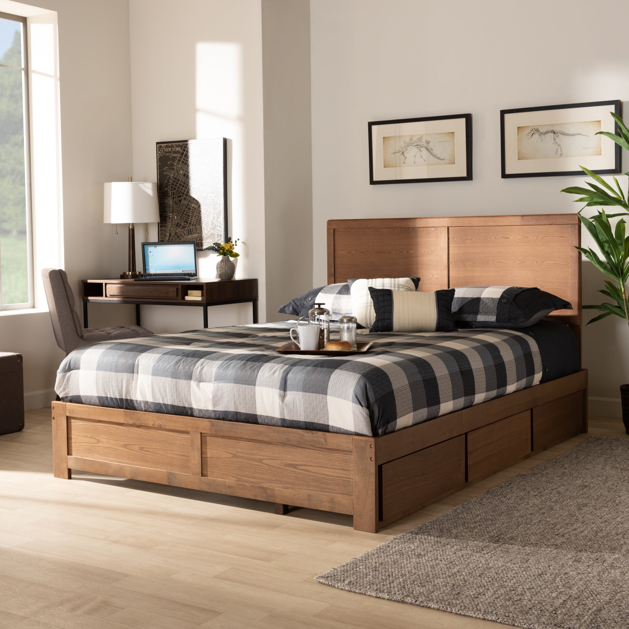 Aras Ash Walnut Brown Finished Wood Full Size 3-Drawer Storage Bed